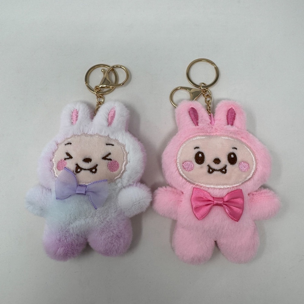 Cutesters Plush Bunny Keychains Set Of 2 - Pink &‎ White With Gold Rings